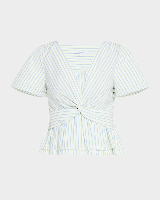 Caspien Striped Twist-Front Peplum Blouse